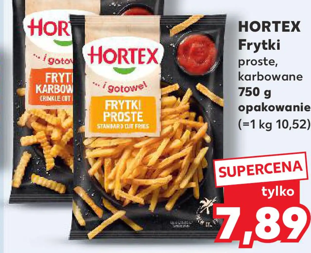 HORTEX Frytki proste, karbowane 750 g opakowanie
