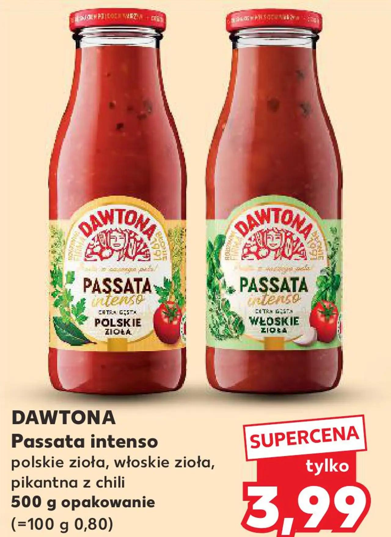 Dawtona Passata intenso polskie zioła, włoskie zioła, pikantna z chili 500 g opakowanie
