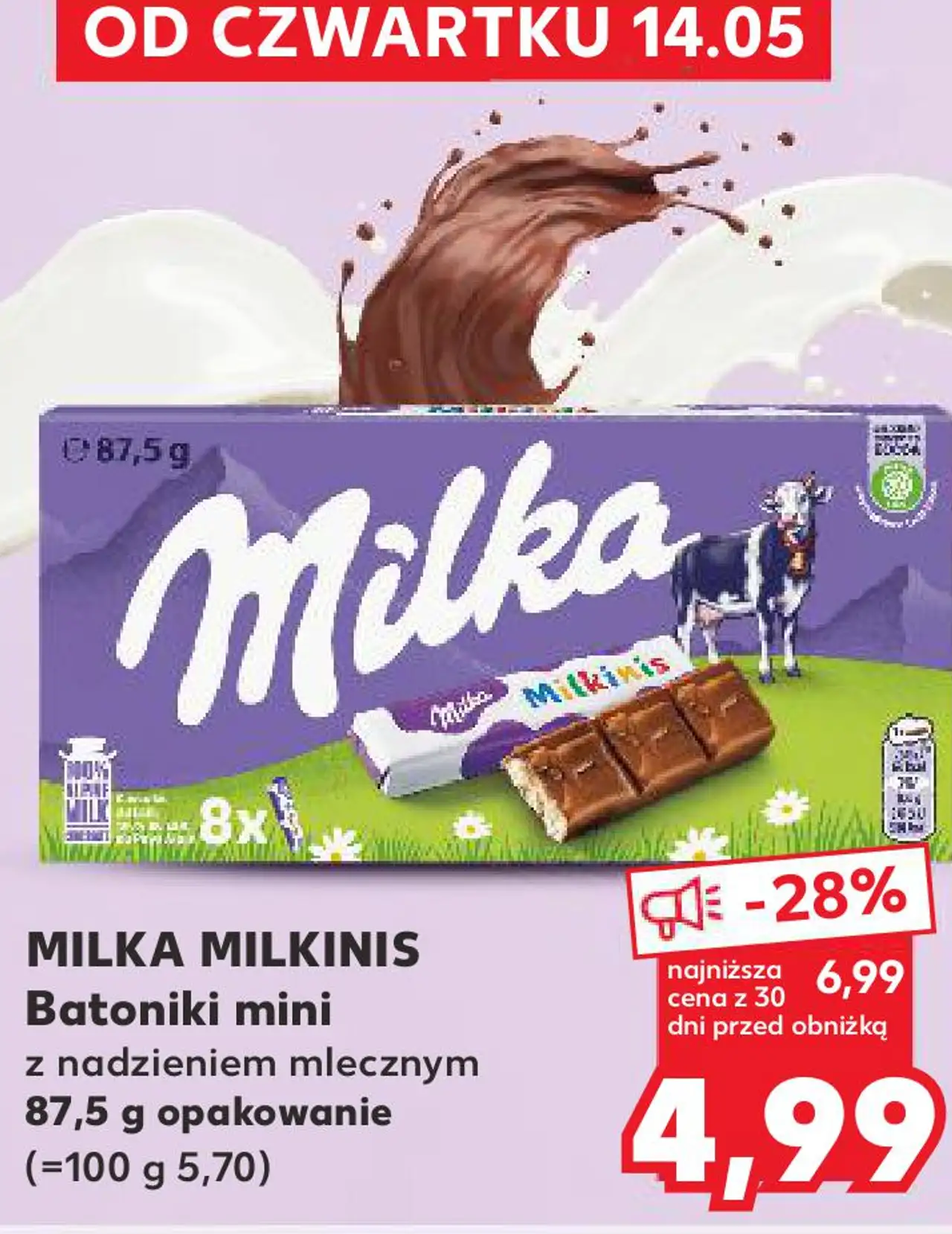 MILKA MILKINIS Batoniki mini z nadzieniem mlecznym 87,5 g opakowanie