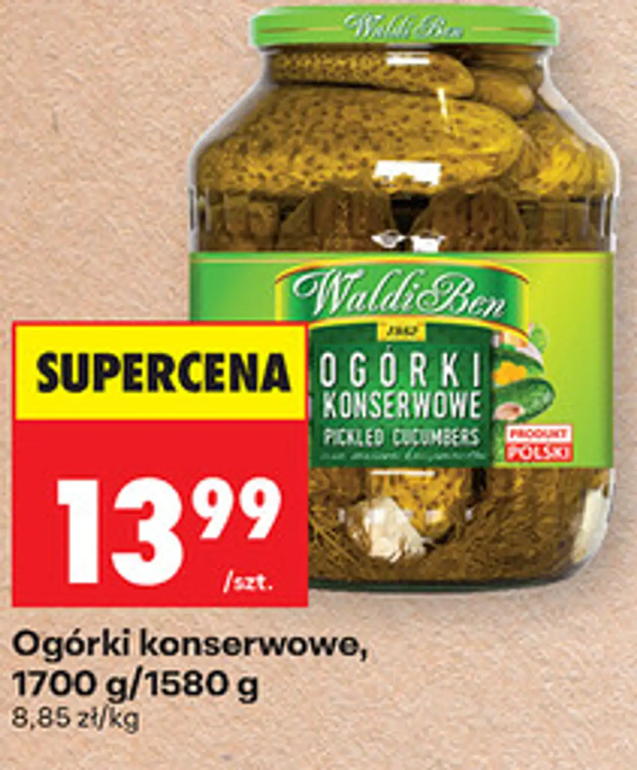 Ogórki konserwowe WaldiBen, 1700 g/1580 g