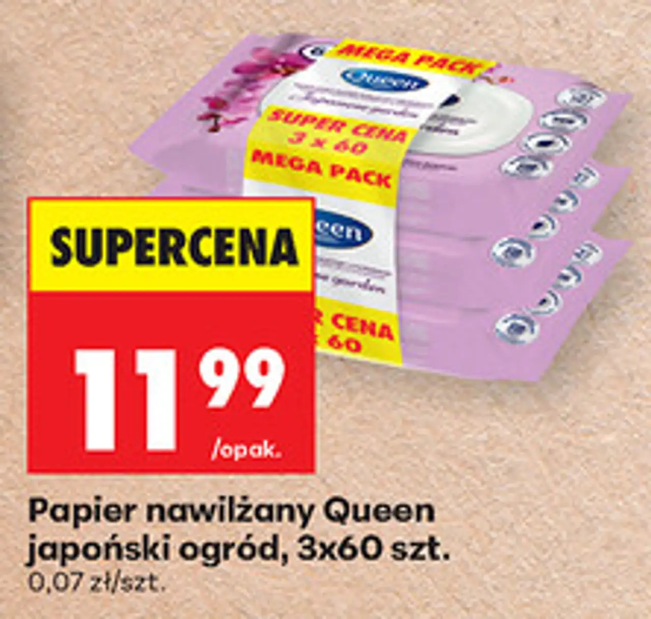 Papier nawilżany Queen japoński ogród, 3x60 szt.