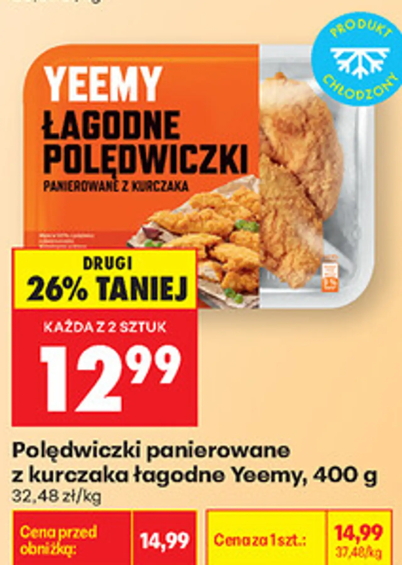 Polędwiczki panierowane z kurczaka łagodne Yeemy, 400 g