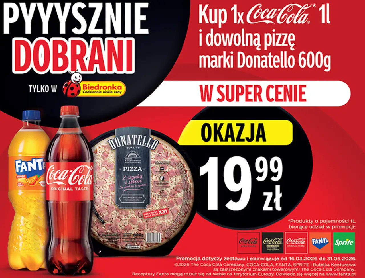 Coca-Cola 1l i pizza marki Donatello 600g