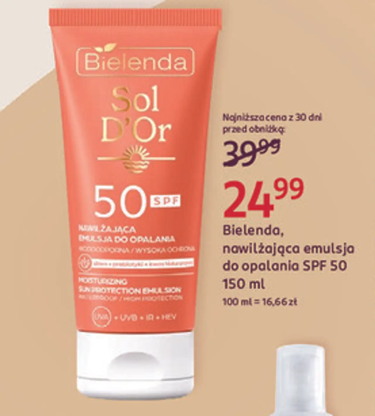 Bielenda, nawilżająca emulsja do opalania SPF 50 150 ml