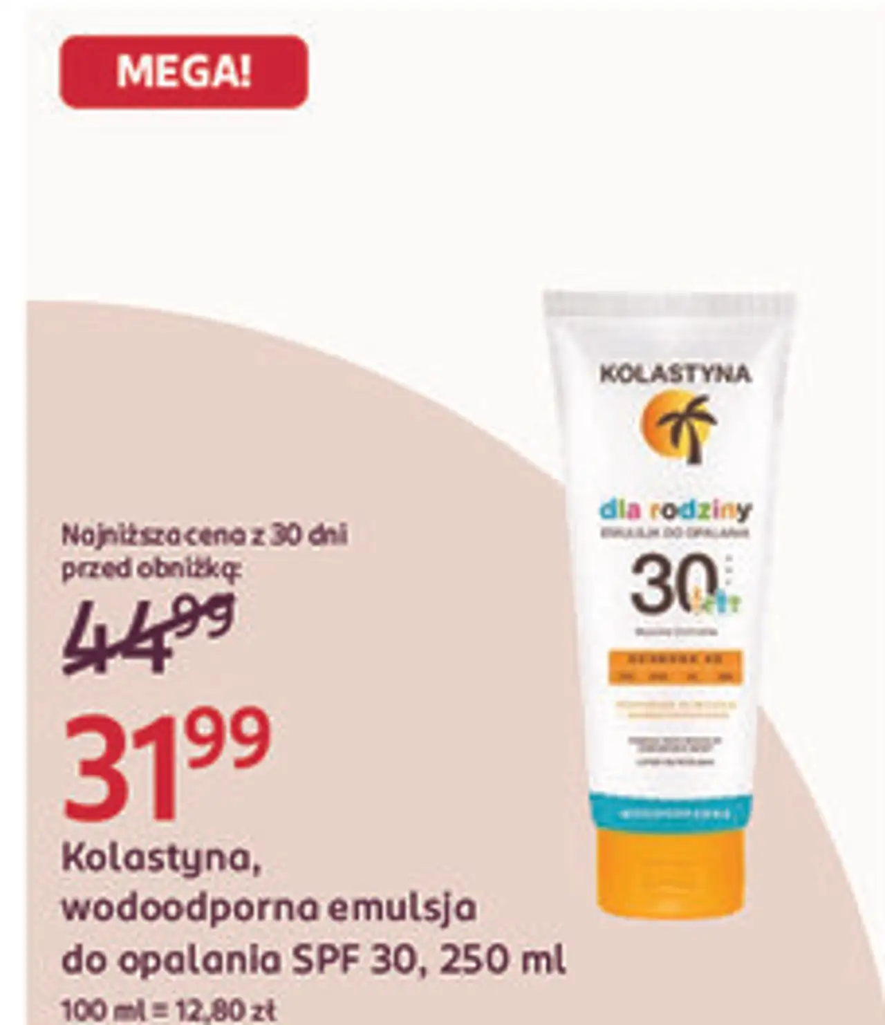 Kolastyna, wodoodporna emulsja do opalania SPF 30, 250 ml
