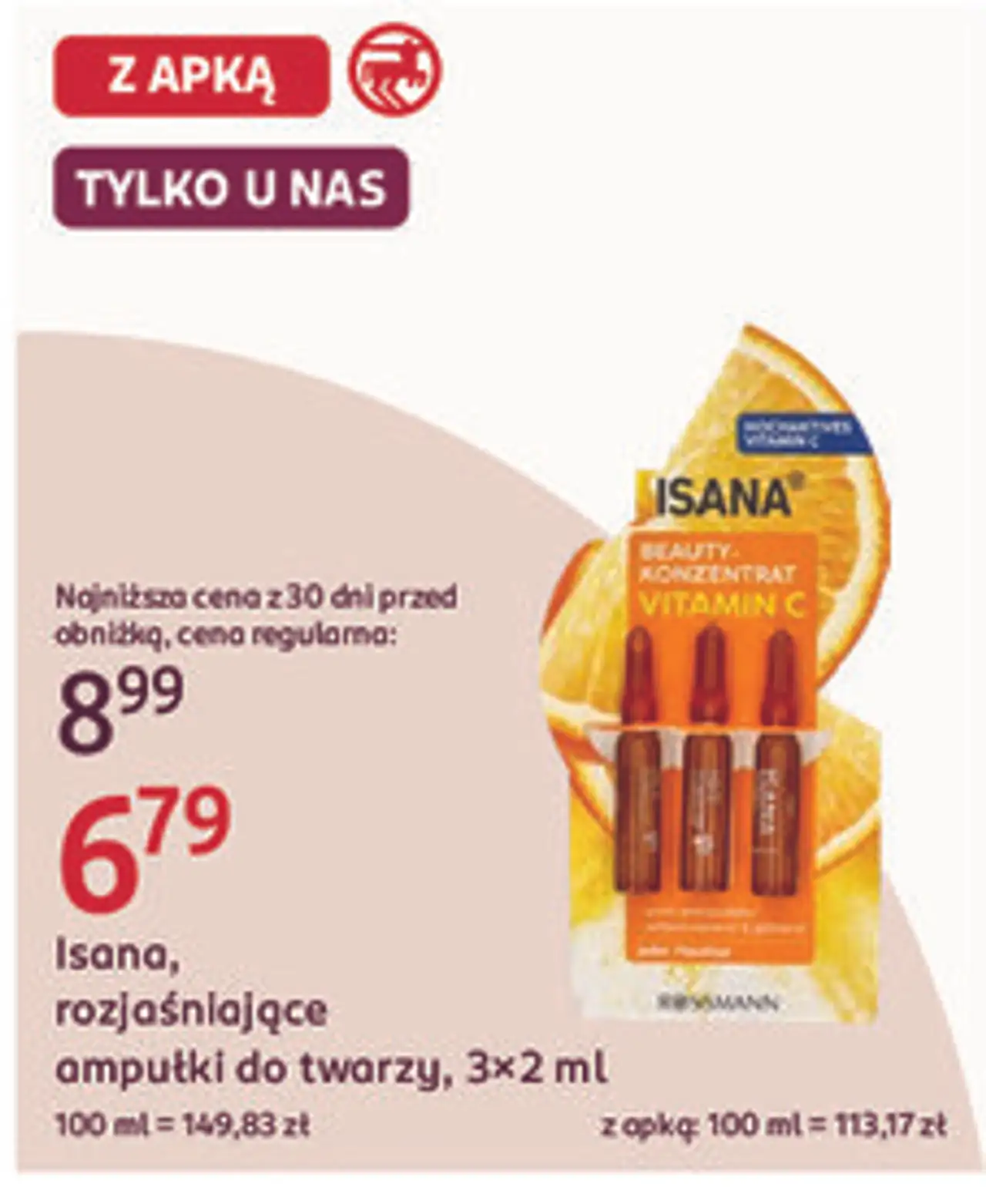 Isana, rozjaśniające ampułki do twarzy, 3x2 ml
