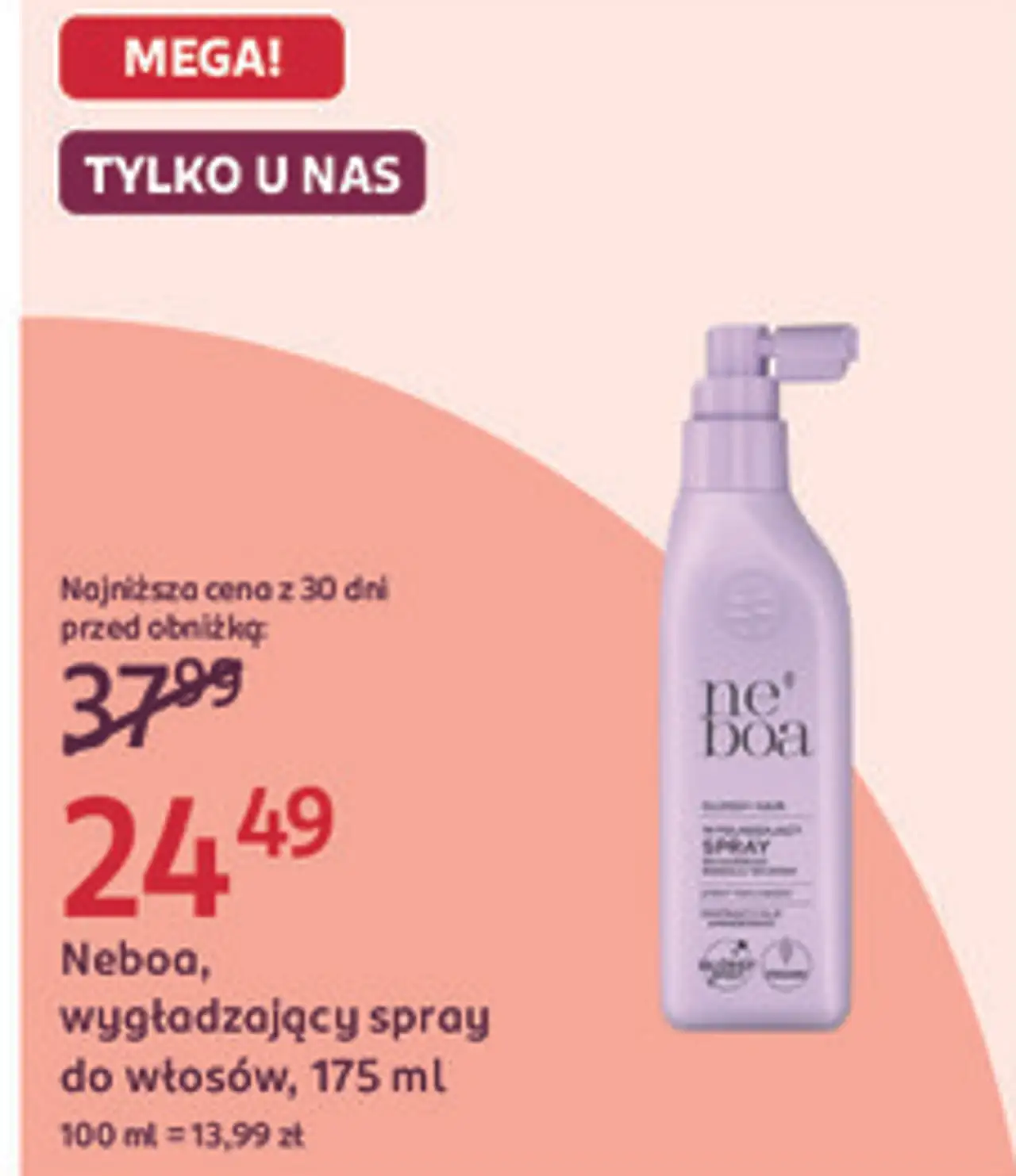 Neboa, wygładzający spray do włosów, 175 ml