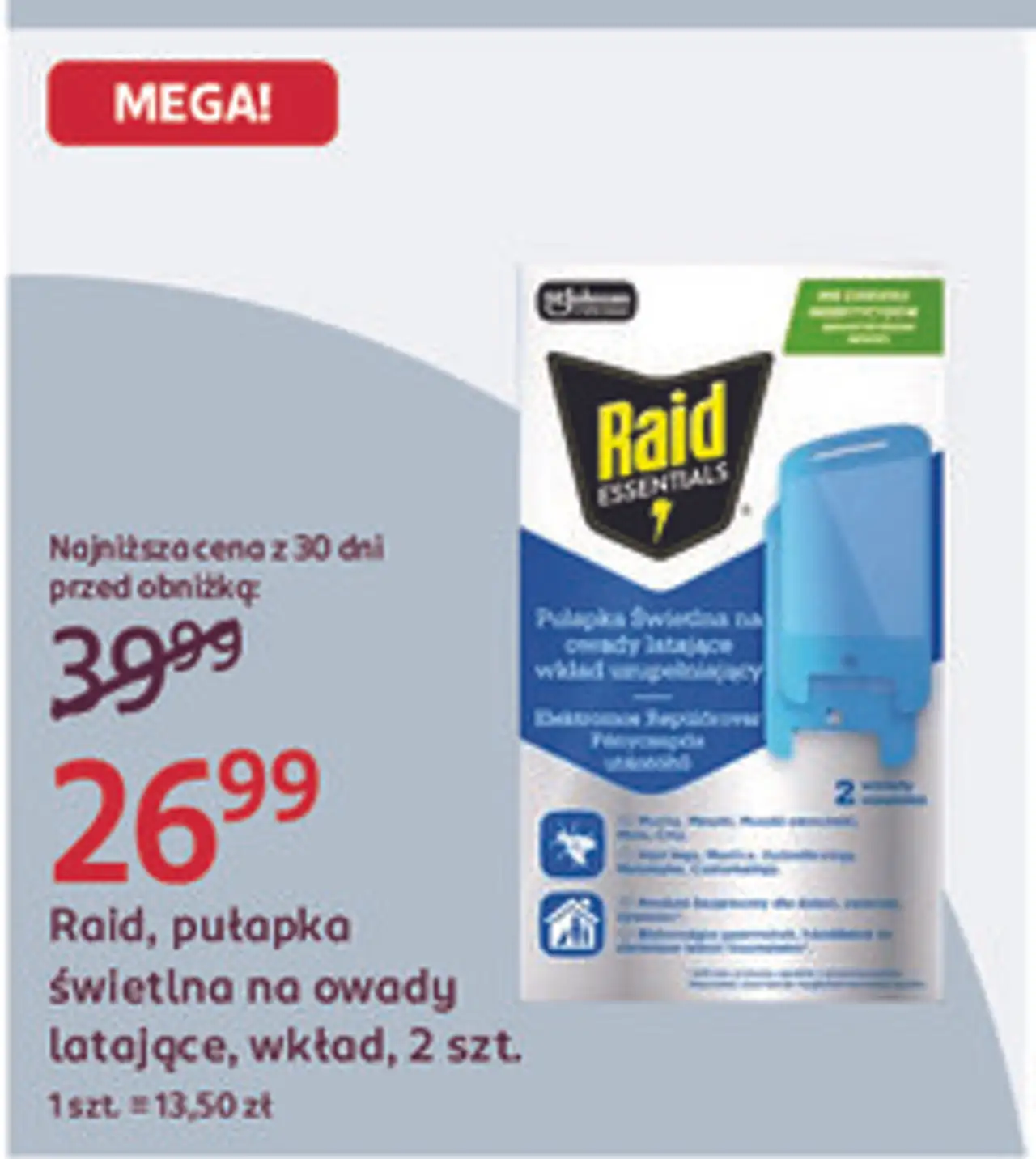Raid, pułapka świetlna na owady latające, wkład, 2 szt.