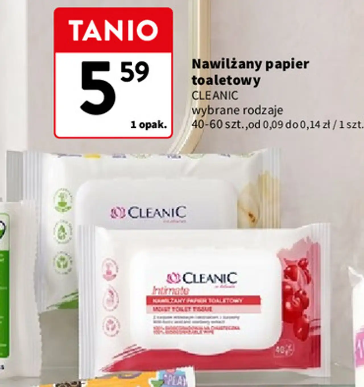 Nawilżany papier toaletowy CLEANIC wybrane rodzaje