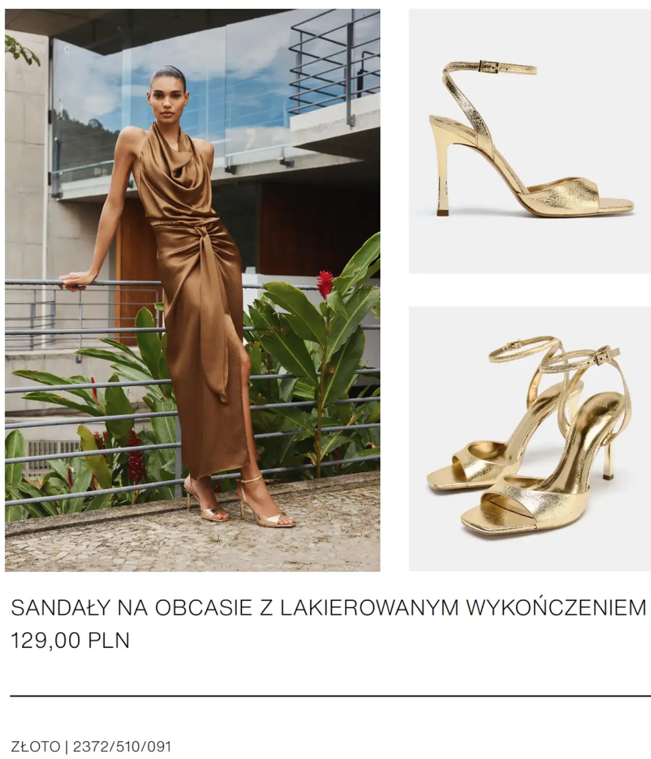 ZARA SANDAŁY NA OBCASIE Z LAKIEROWANYM WYKOŃCZENIEM