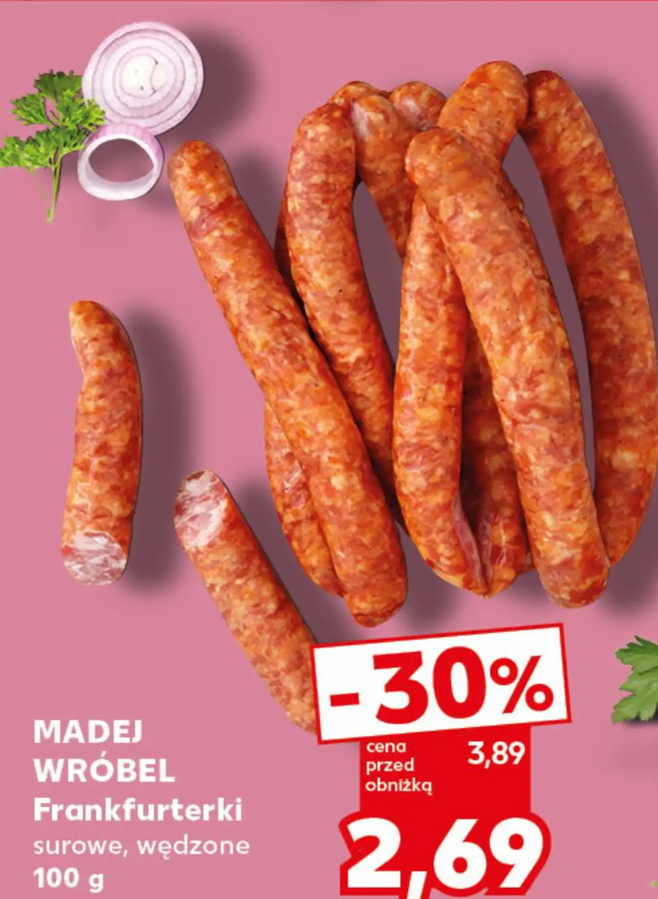 MADEJ WRÓBEL Frankfurterki surowe, wędzone 100 g