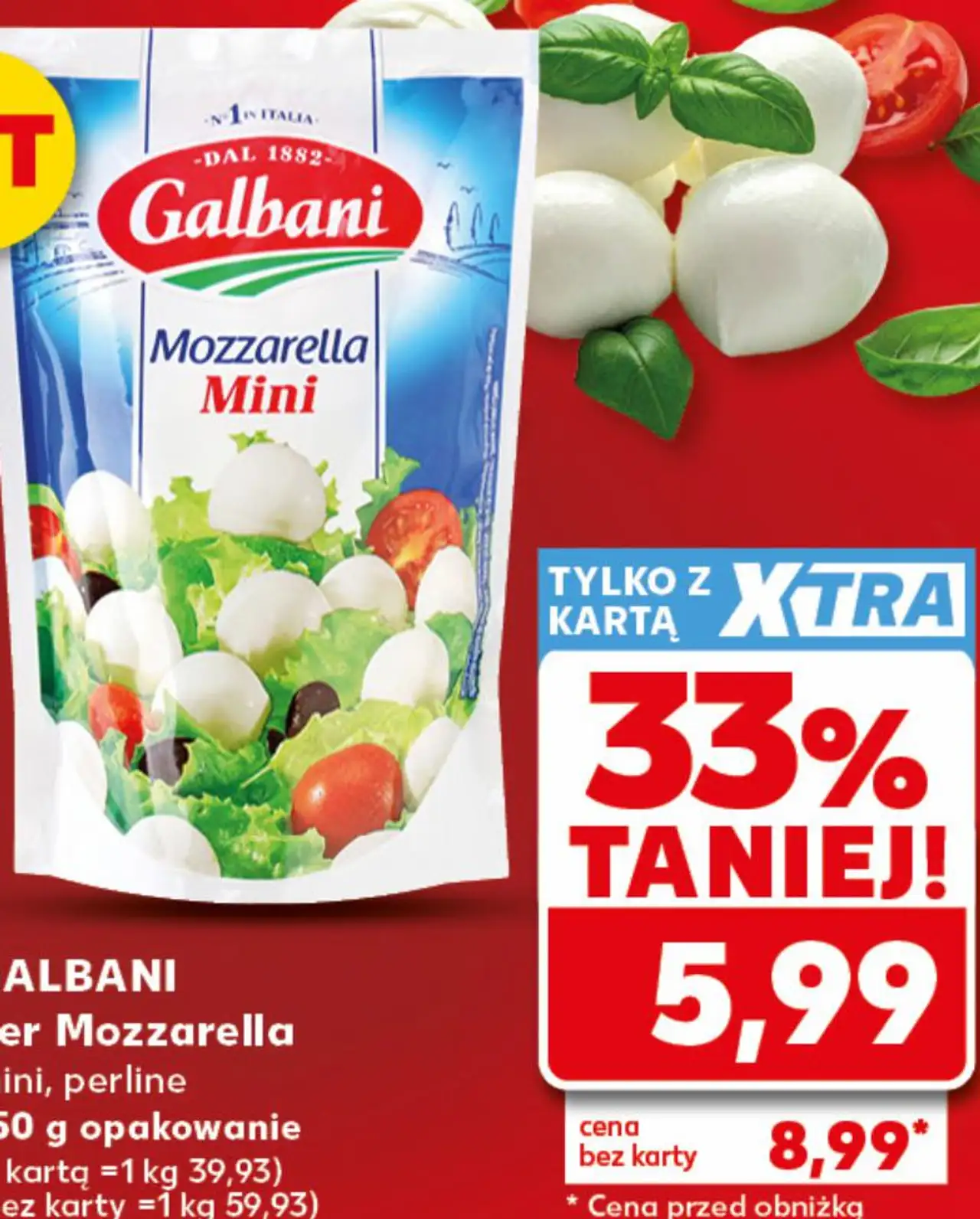 Galbani Ser Mozzarella mini, perline 150 g opakowanie