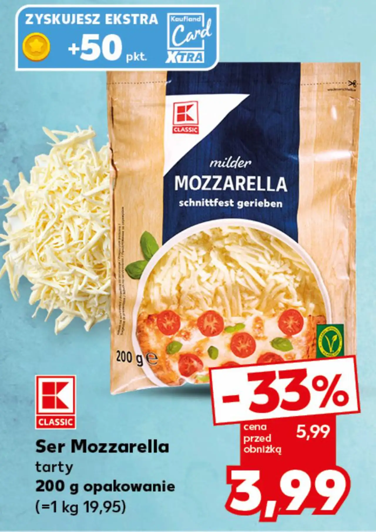 K-Classic Ser Mozzarella tarty 200 g opakowanie