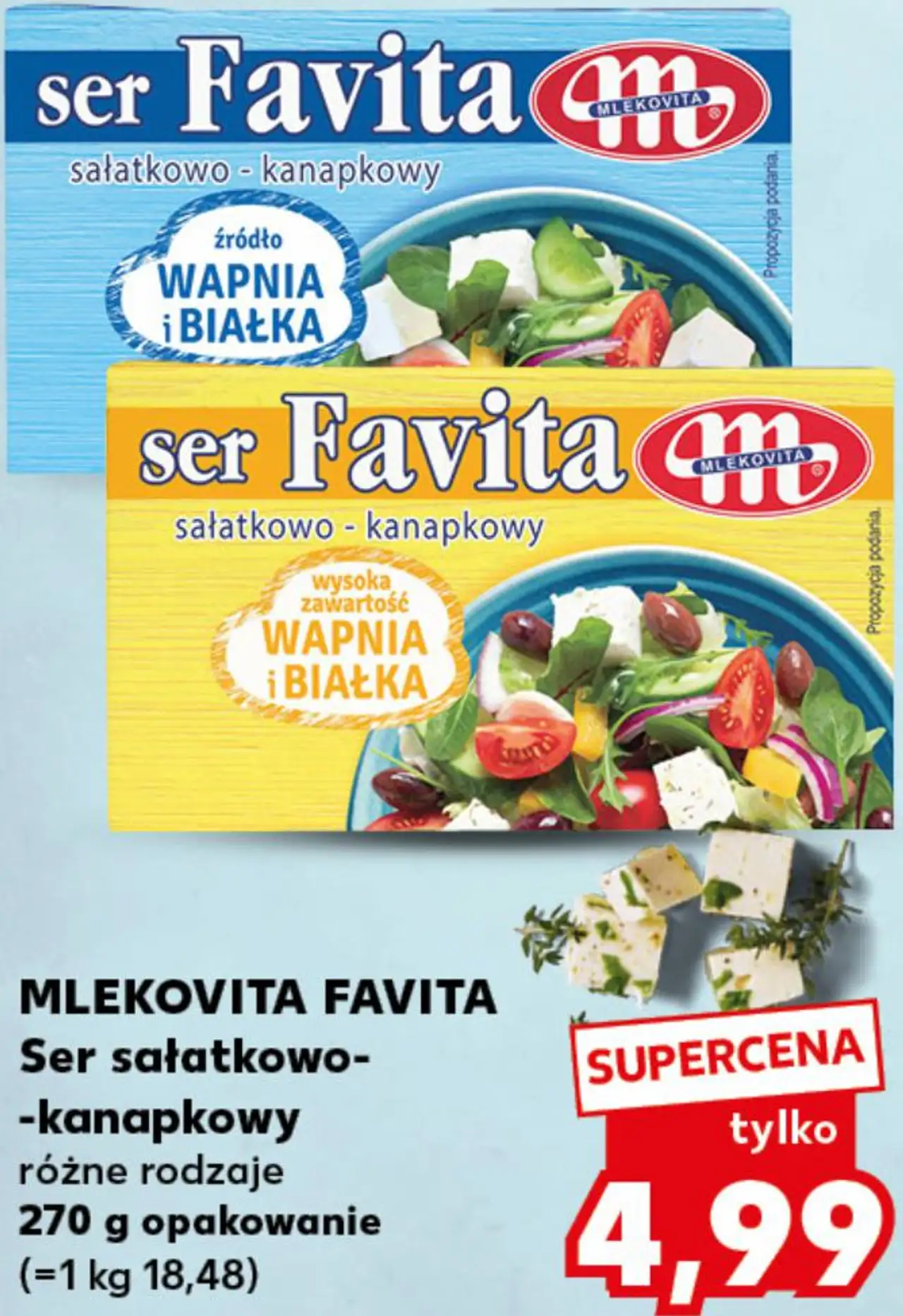MLEKOVITA FAVITA Ser sałatkowo- -kanapkowy różne rodzaje 270 g opakowanie