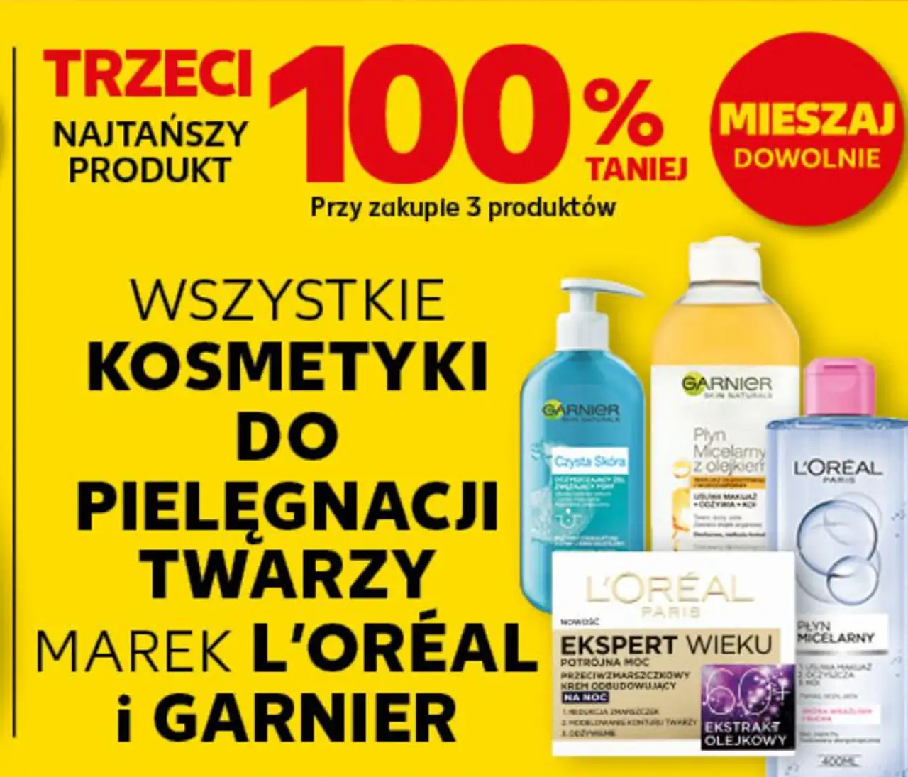 WSZYSTKIE KOSMETYKI DO PIELĘGNACJI TWARZY MAREK L'ORÉAL i GARNIER trzeci 100% taniej