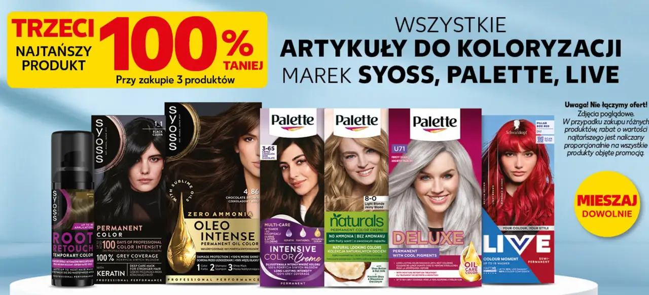 ARTYKUŁY DO KOLORYZACJI MAREK SYOSS, PALETTE, LIVE trzeci 100% taniej