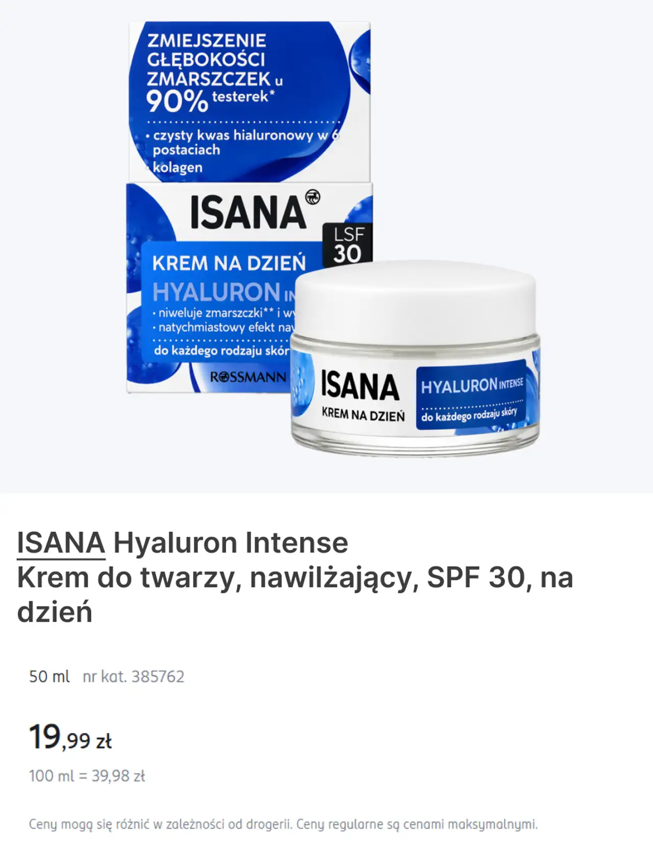 ISANA Hyaluron Intense Krem do twarzy, nawilżający, SPF 30, na dzień