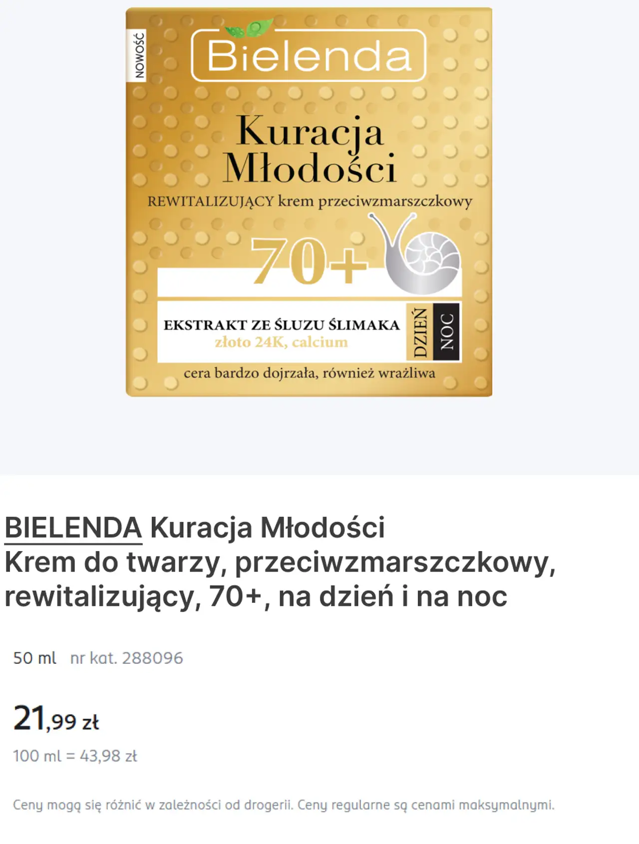 BIELENDA Kuracja Młodości Krem do twarzy, przeciwzmarszczkowy, rewitalizujący, 70+, na dzień i na noc