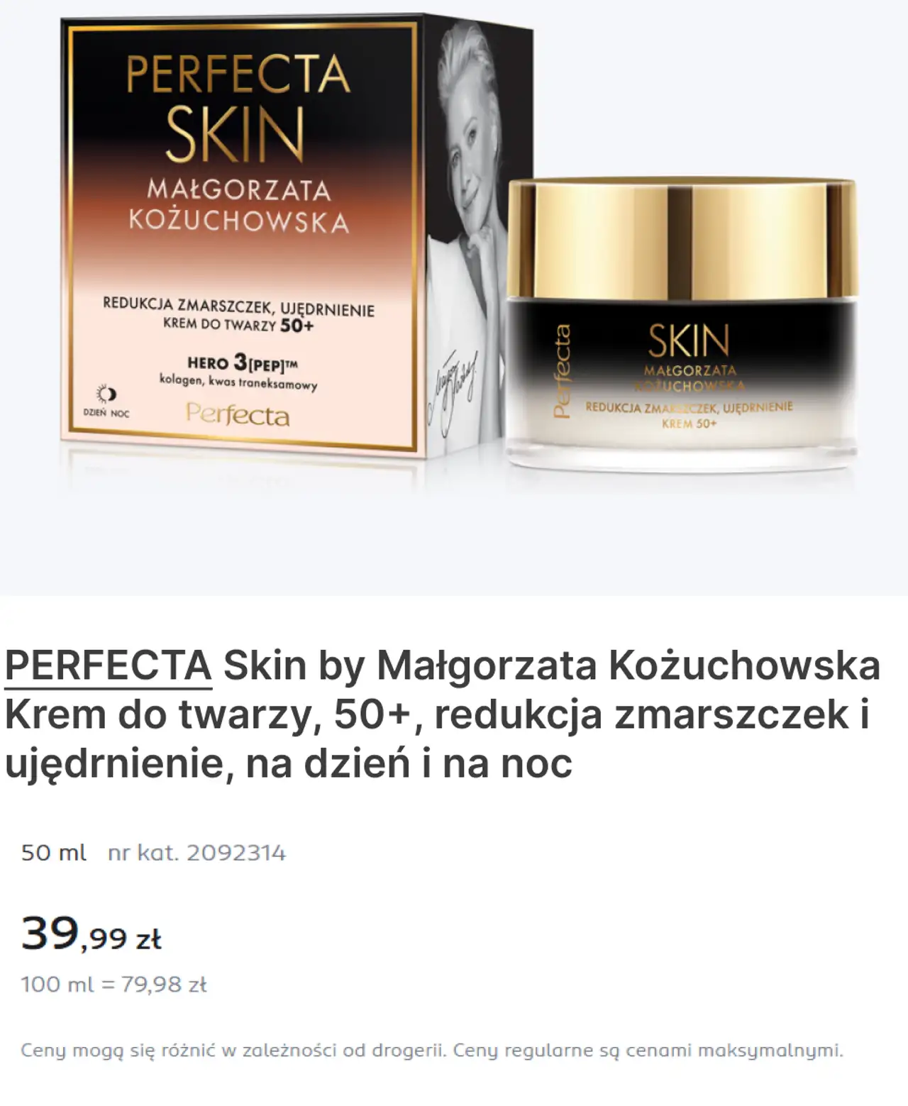 PERFECTA Skin by Małgorzata Kożuchowska Krem do twarzy, 50+, redukcja zmarszczek i ujędrnienie, na dzień i na noc
