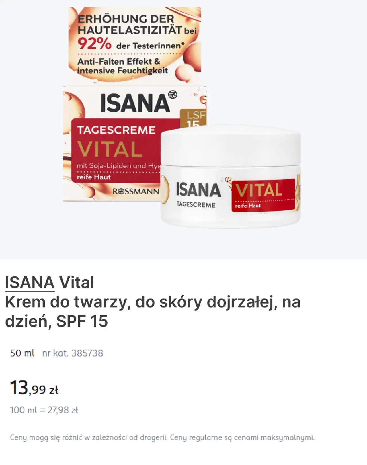 ISANA Vital Krem do twarzy, do skóry dojrzałej, na dzień, SPF 15