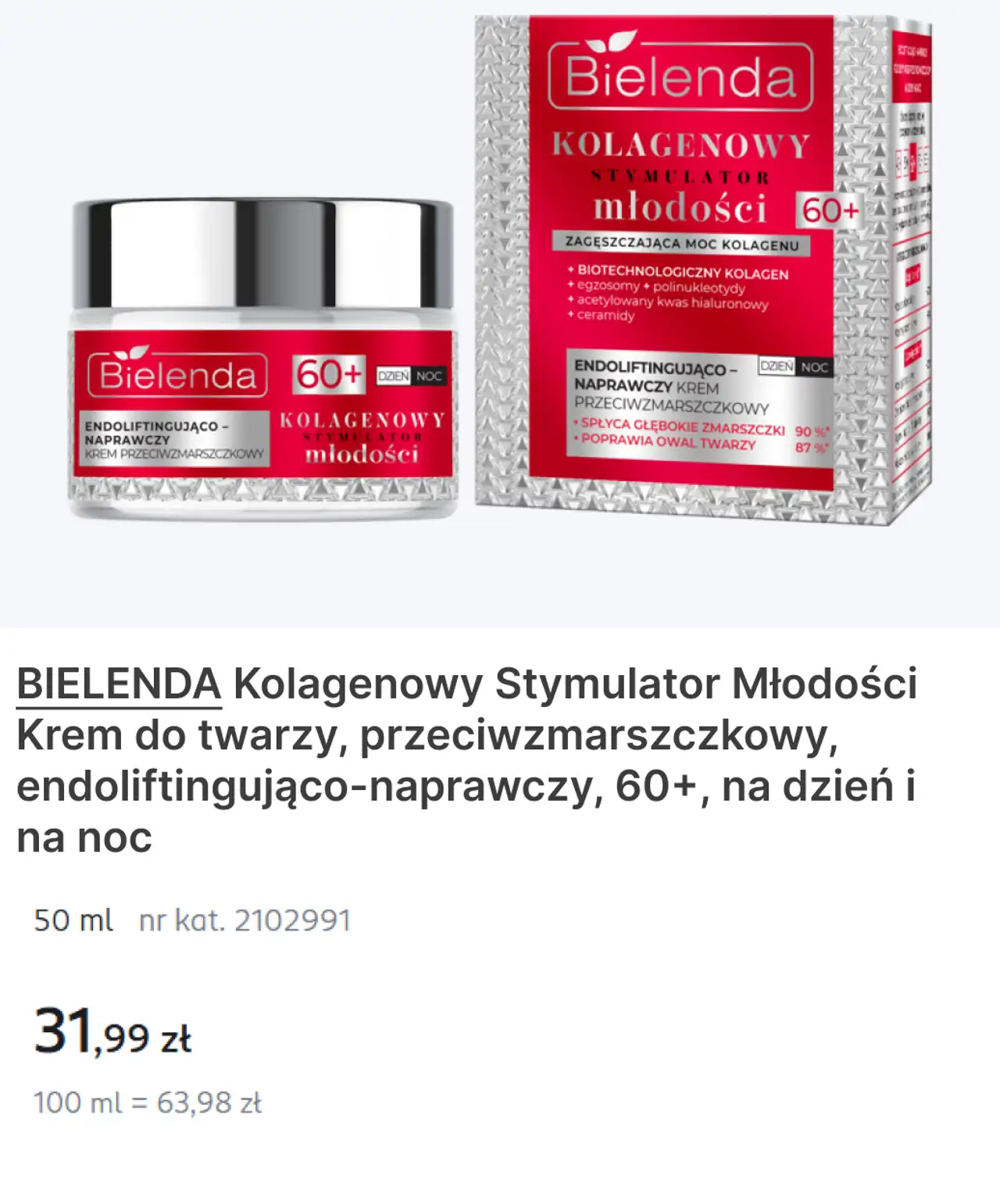 Bielenda Kolagenowy stymulator młodości 60+ krem do twarzy przeciwzmarszczkowy, endoliftingująco-naprawczy 50ml