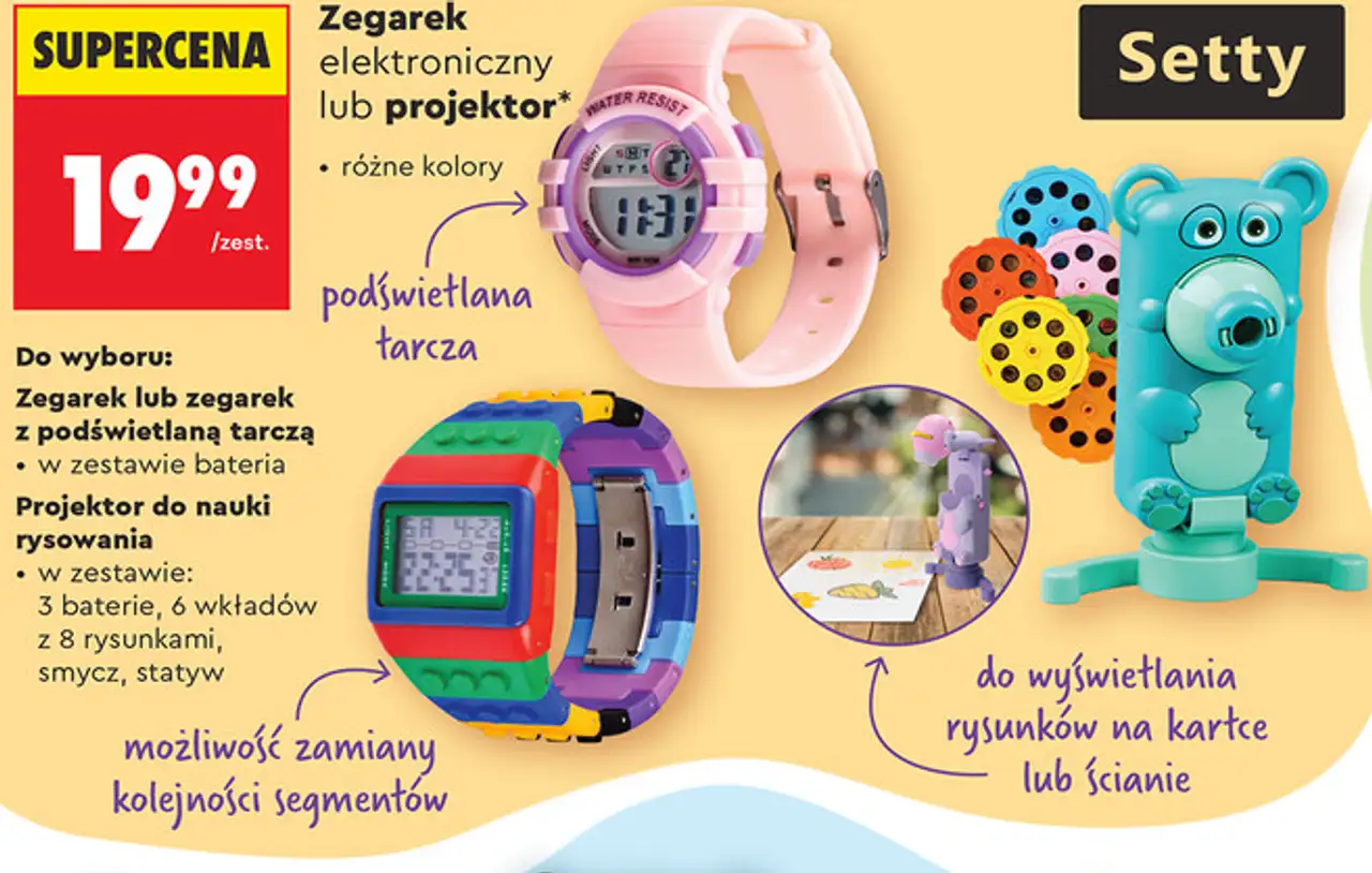 Zegarek elektroniczny lub projektor Setty