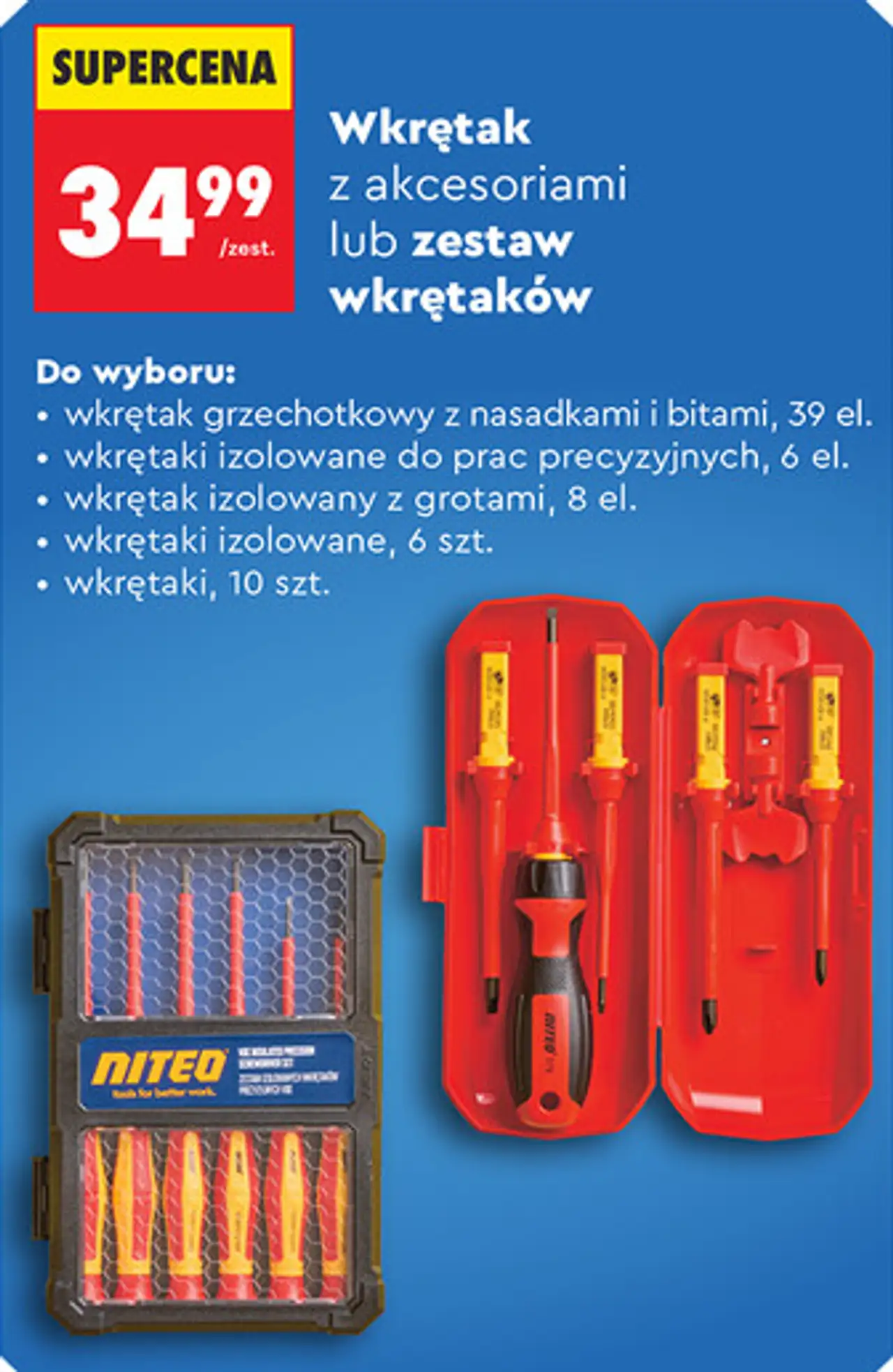 Wkrętak z akcesoriami lub zestaw wkrętaków NITEO
