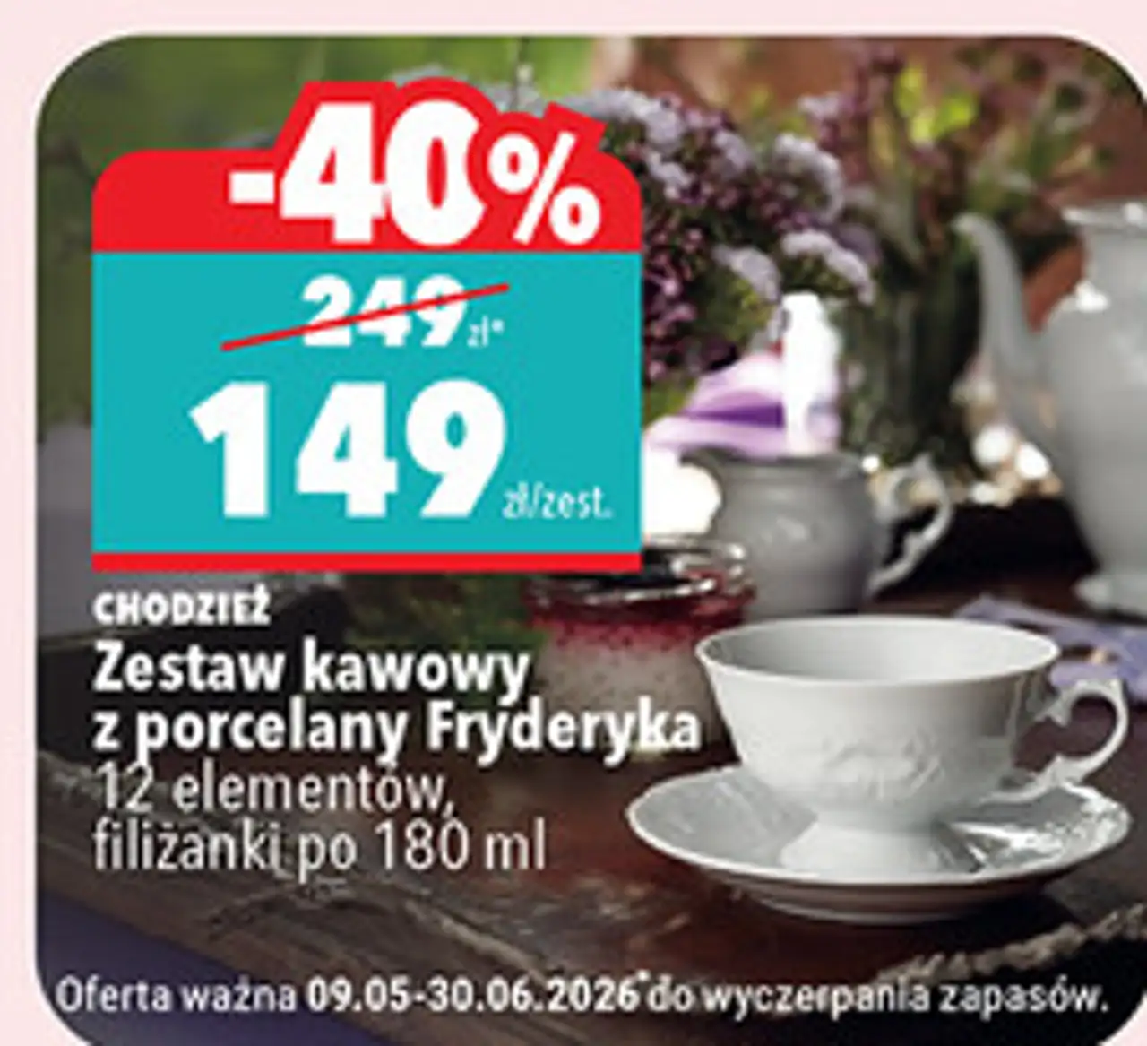 Zestaw kawowy z porcelany Fryderyka 12 elementów, filiżanki po 180 ml