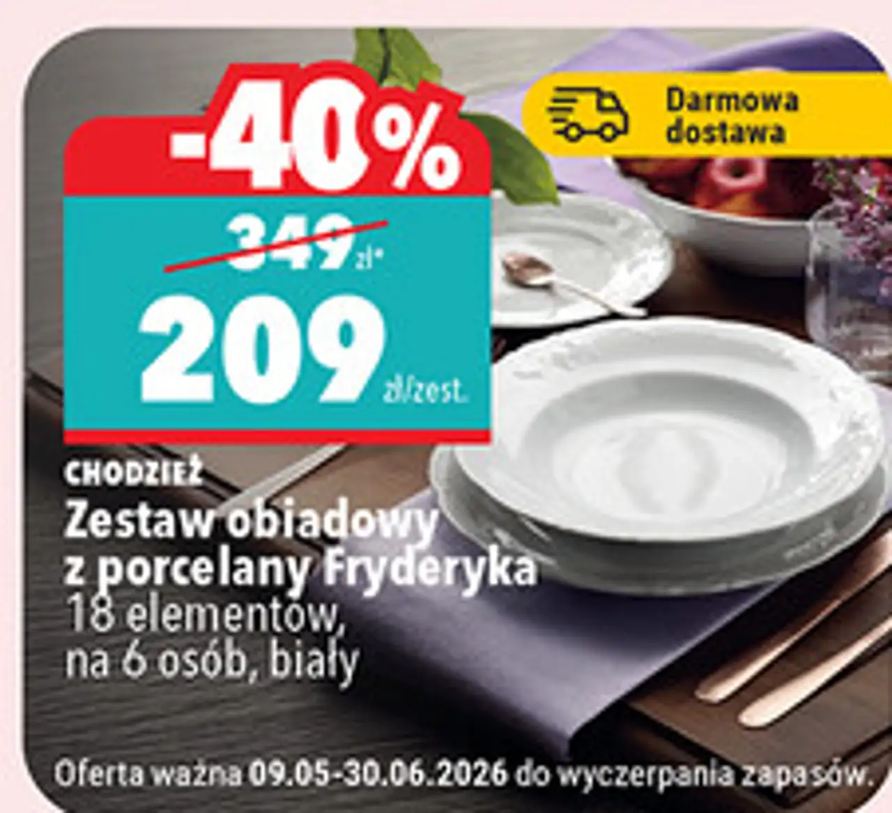 Zestaw obiadowy z porcelany Fryderyka 18 elementów, na 6 osób, biały