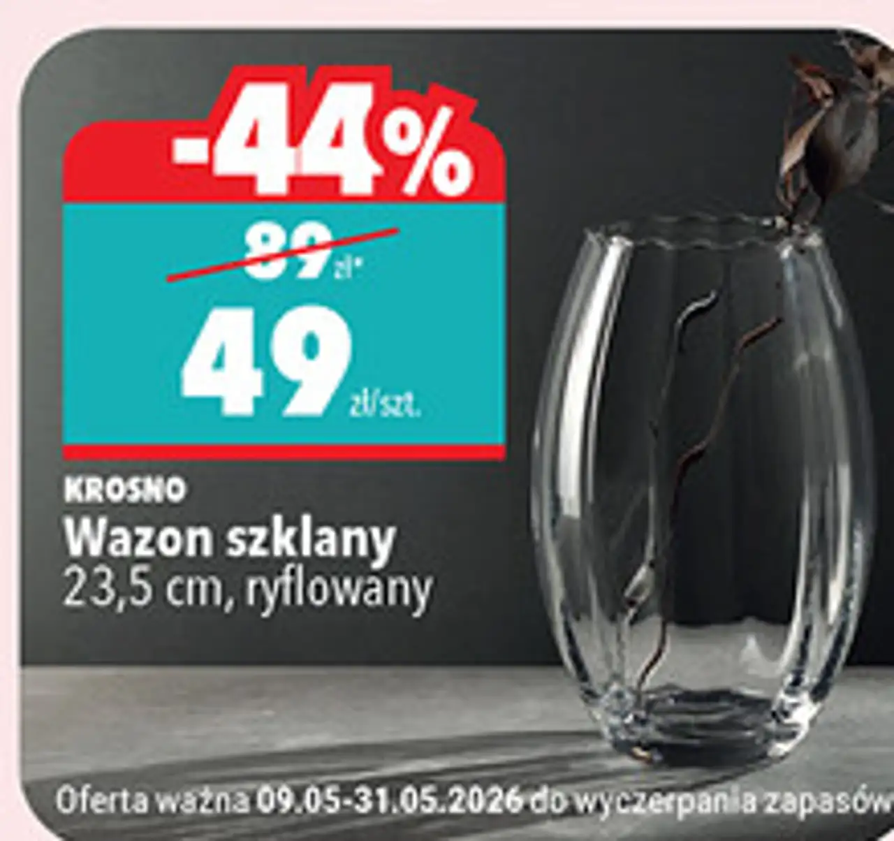 Wazon szklany 23,5 cm, ryflowany
