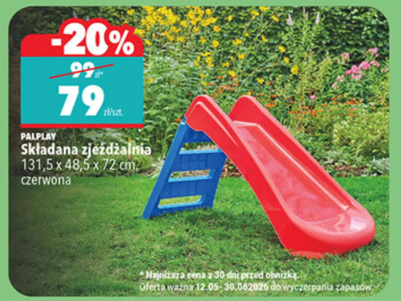 Składana zjeżdżalnia PALPLAY 131,5 x 48,5 x 72 cm czerwona