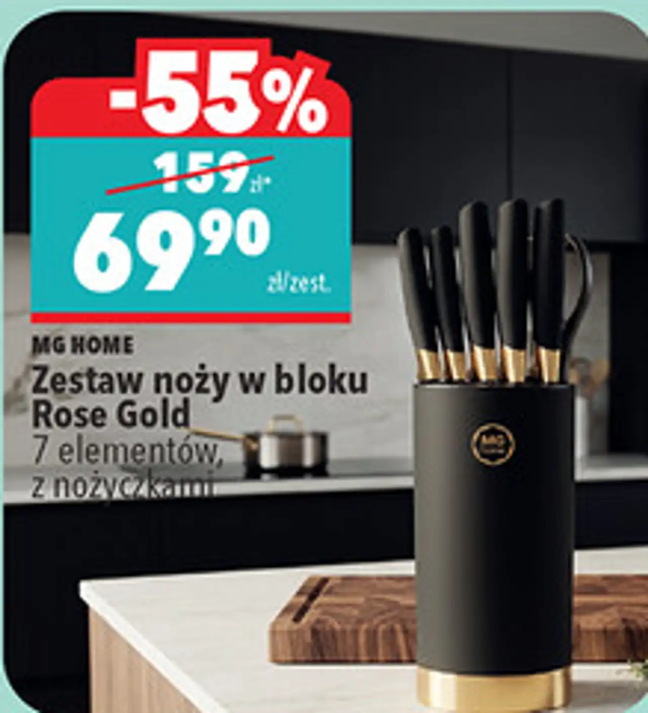 MG HOME Zestaw noży w bloku Rose Gold 7 elementów, z nożyczkami