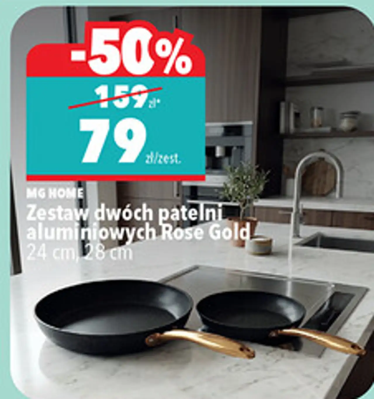 MG HOME Zestaw dwóch patelni aluminiowych Rose Gold 24 cm, 28 cm