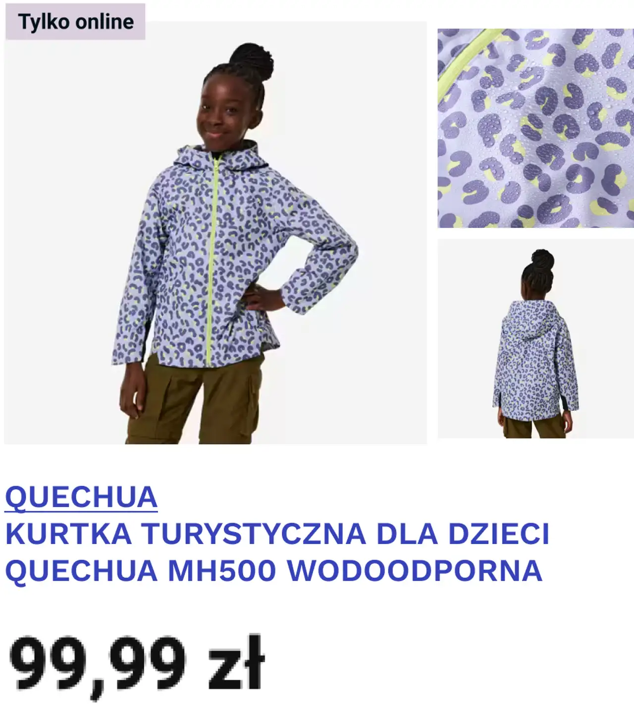 KURTKA TURYSTYCZNA DLA DZIECI QUECHUA MH500 WODOODPORNA