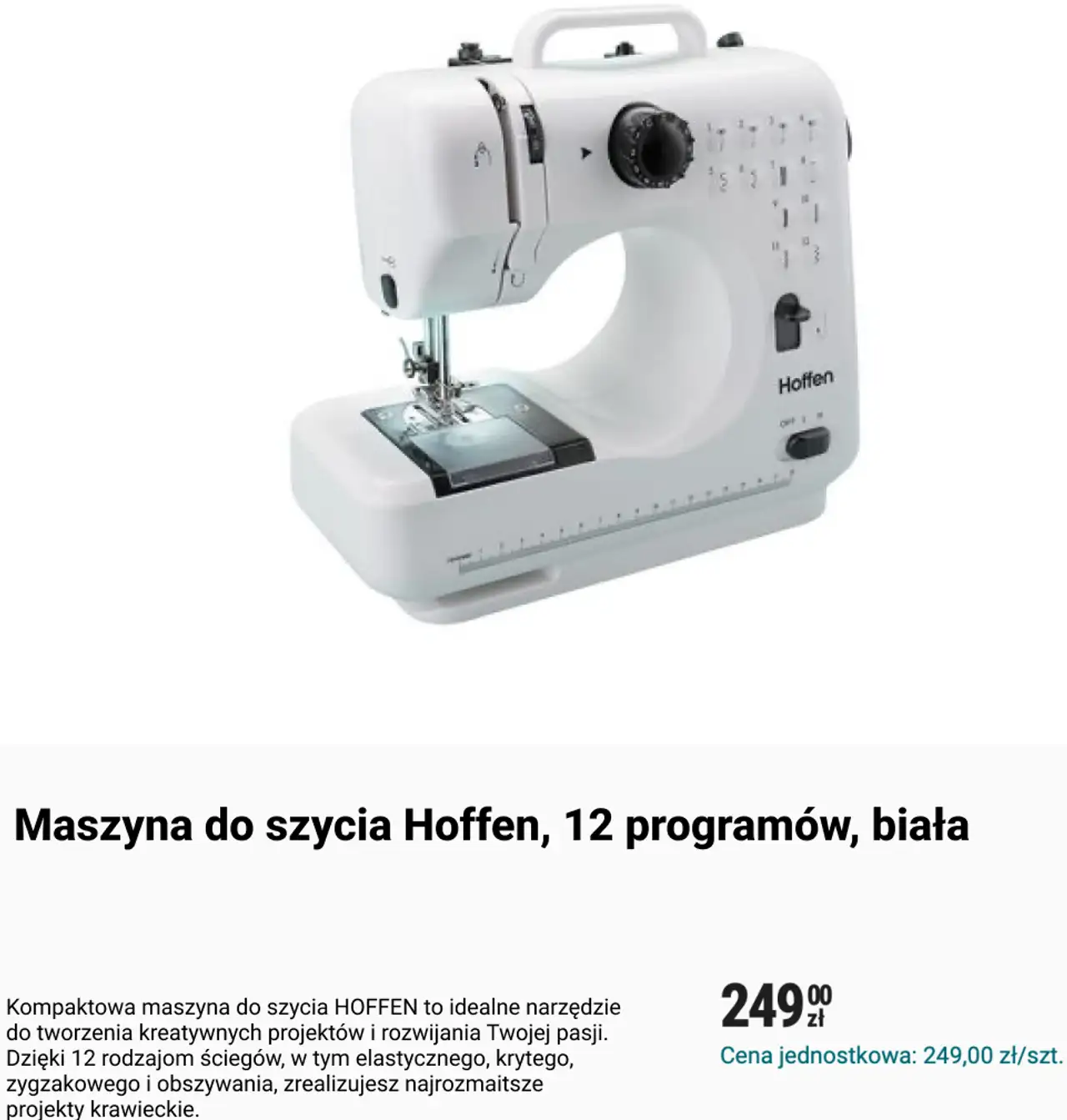 Maszyna do szycia Hoffen, 12 programów, biała