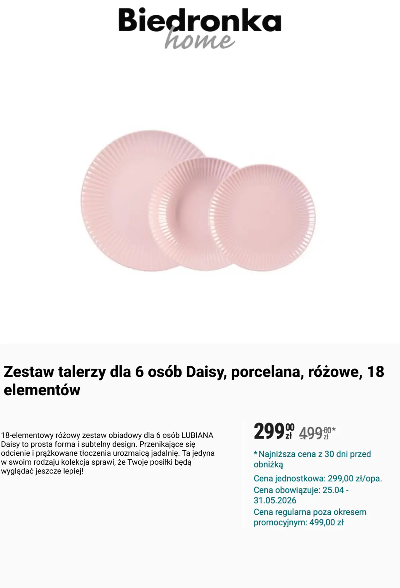 Zestaw talerzy dla 6 osób Daisy, porcelana, różowe, 18 elementów LUBIANA