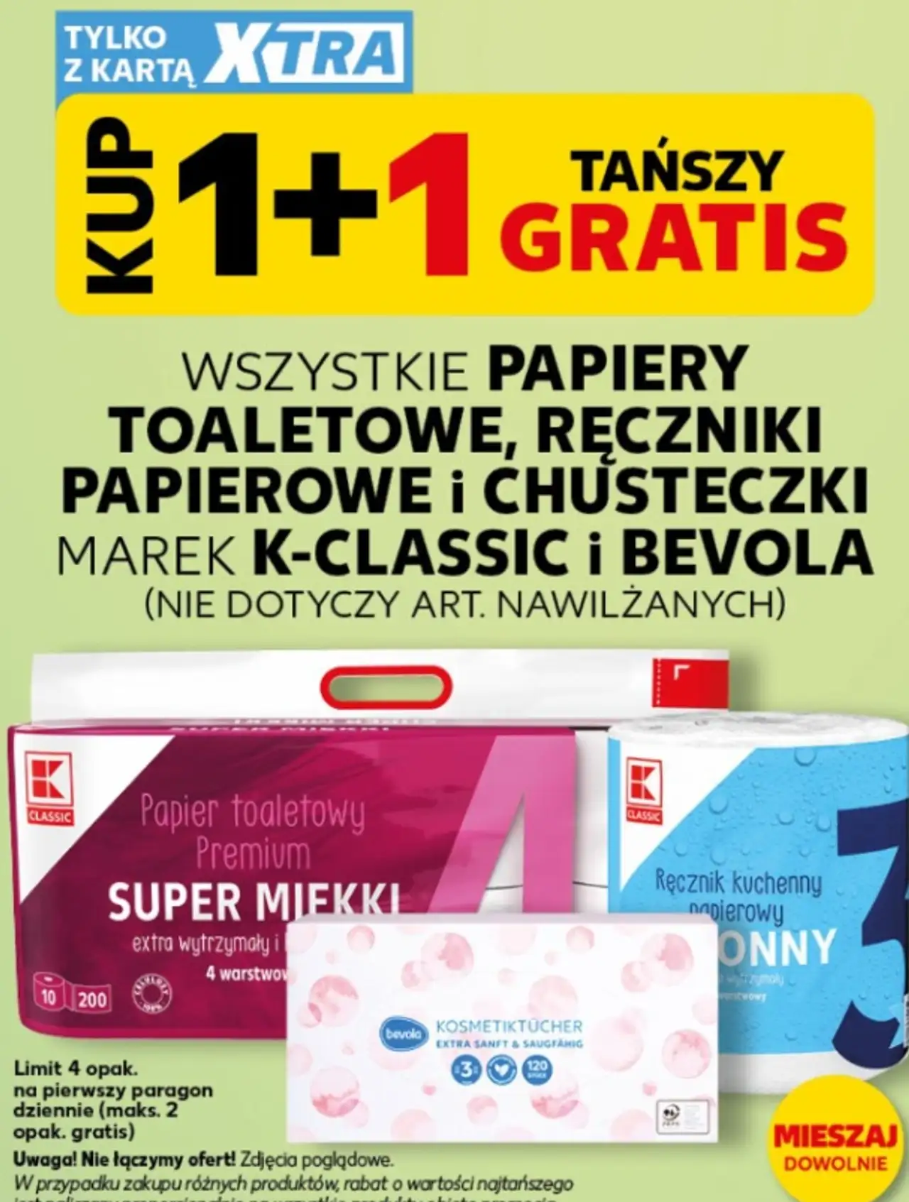 WSZYSTKIE PAPIERY TOALETOWE, RĘCZNIKI PAPIEROWE I CHUSTECZKI MAREK K-CLASSIC i BEVOLA 1+1 GRATIS