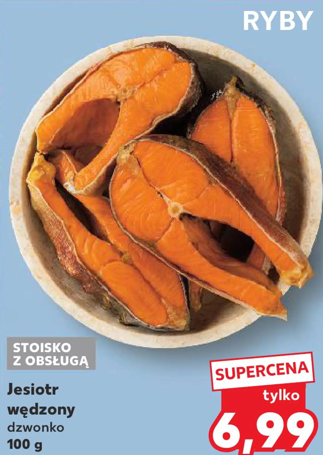 STOISKO Z OBSŁUGĄ Jesiotr wędzony dzwonko 100 g