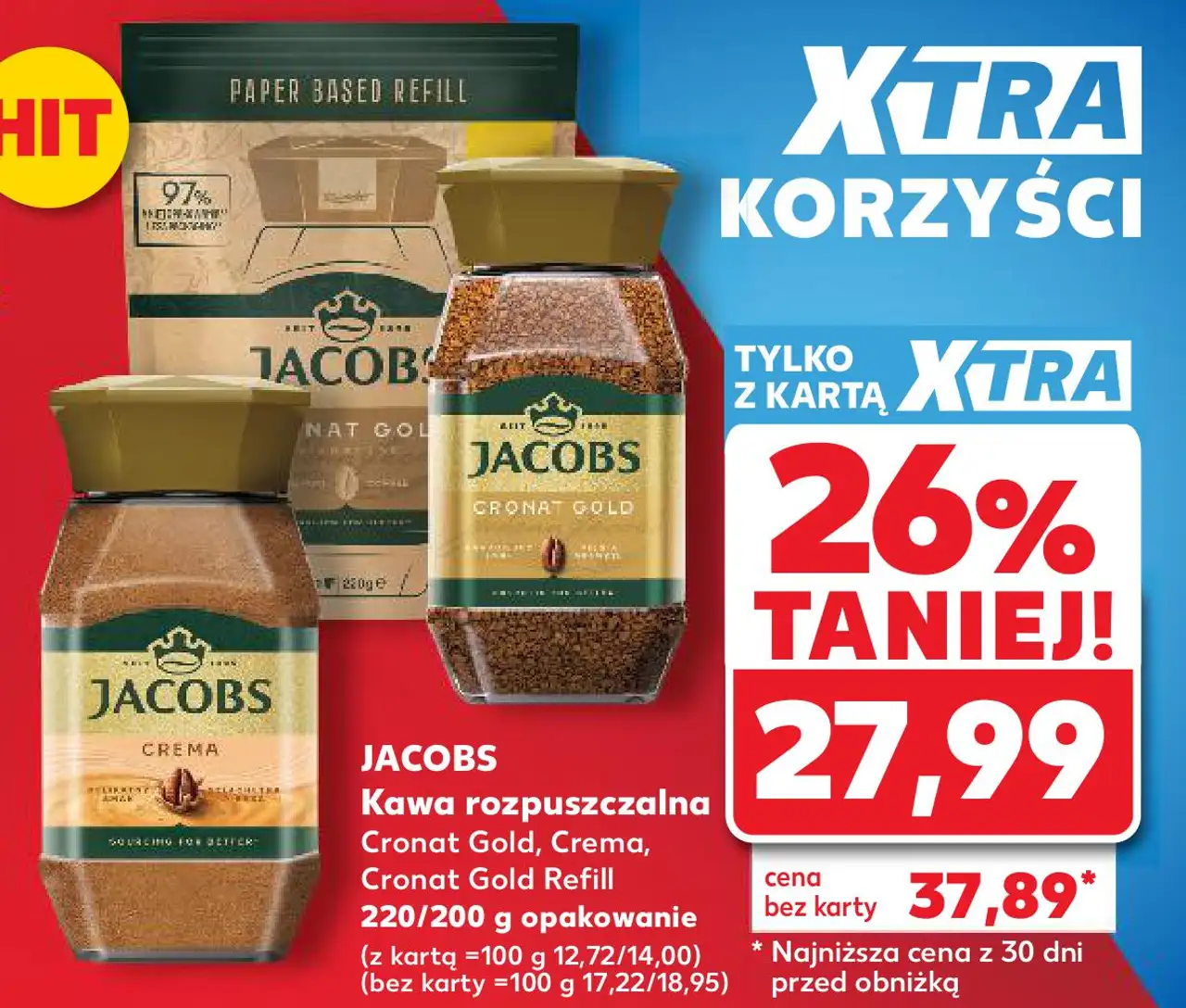 JACOBS Kawa rozpuszczalna Cronat Gold, Crema, Cronat Gold Refill 220/200 g opakowanie