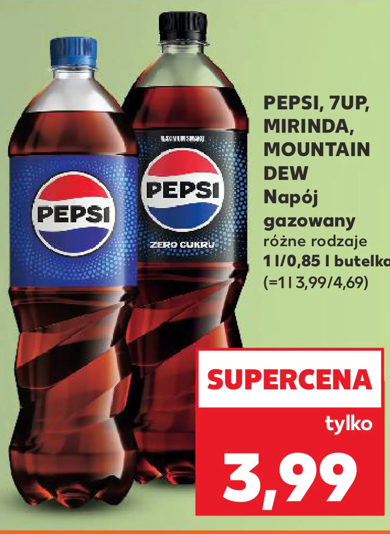 PEPSI, 7UP, MIRINDA, MOUNTAIN DEW Napój gazowany różne rodzaje