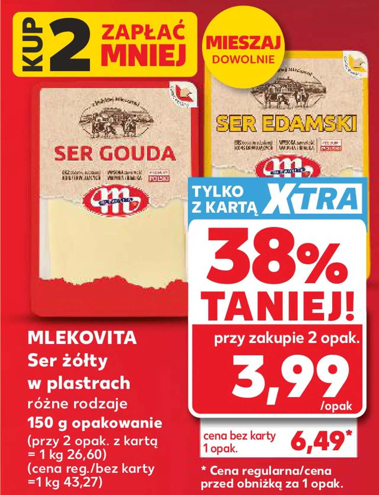 MLEKOVITA Ser żółty w plastrach różne rodzaje 150 g opakowanie