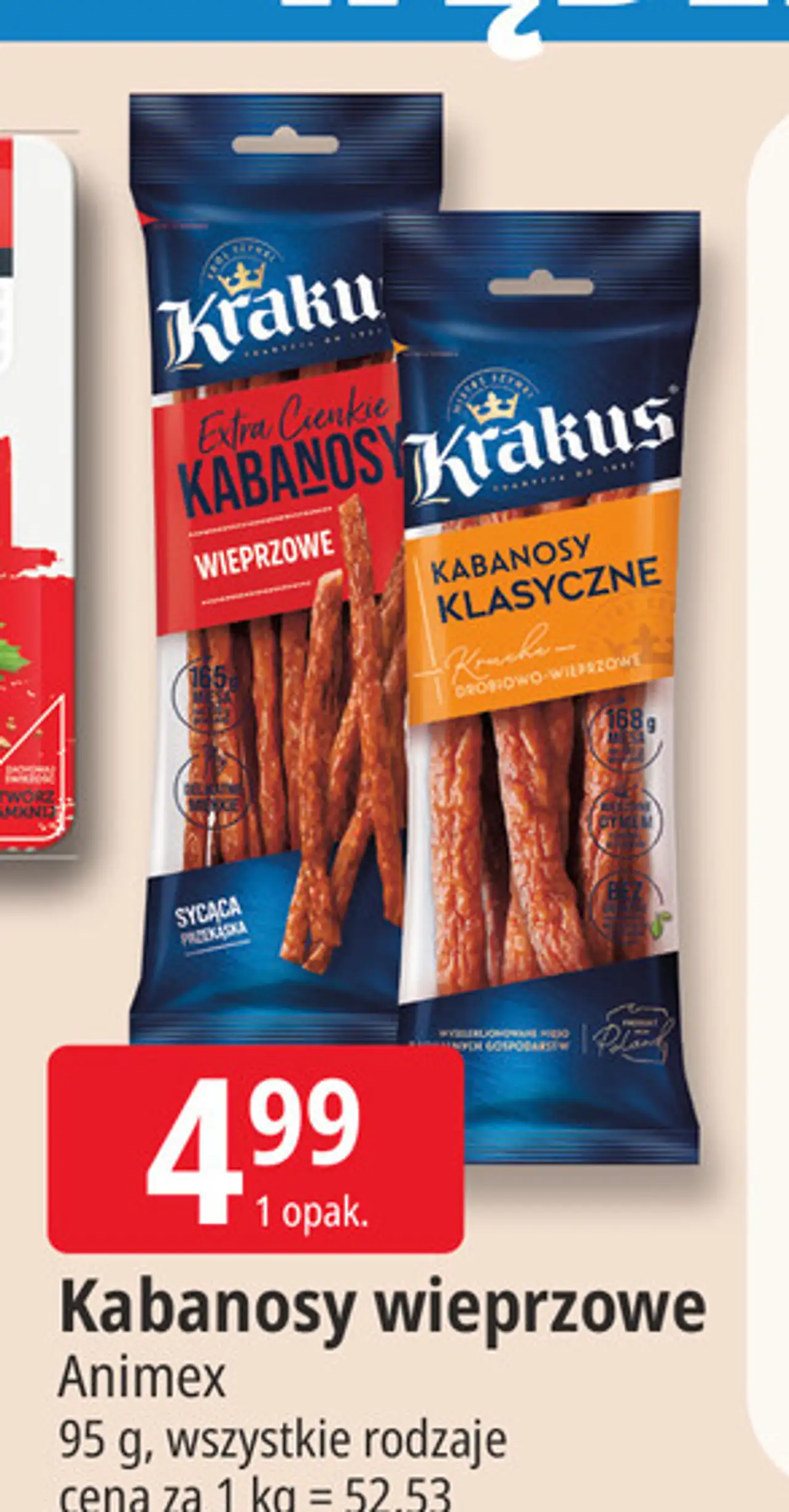 Kabanosy wieprzowo-drobiowe Krakus Animex