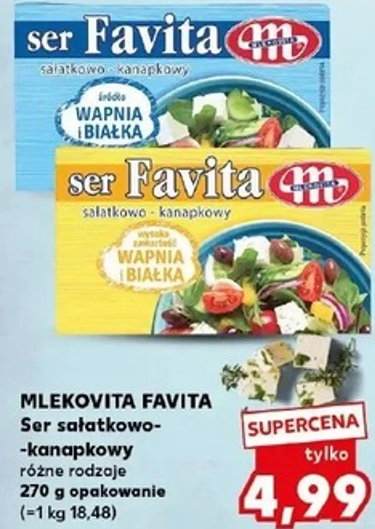 MLEKOVITA FAVITA Ser sałatkowo-kanapkowy różne rodzaje 270 g opakowanie