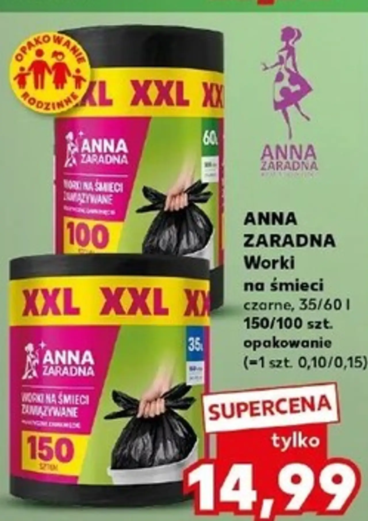 ANNA ZARADNA Worki na śmieci czarne, 35/60 l 150/100 szt. opakowanie