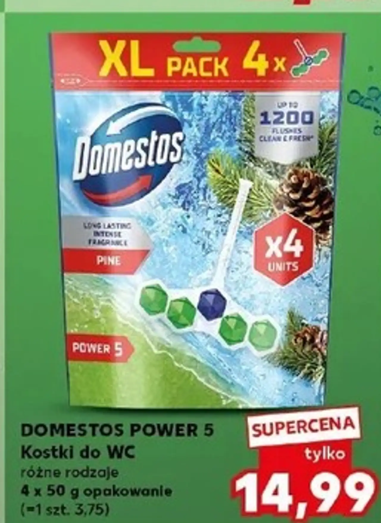 DOMESTOS POWER 5 Kostki do WC różne rodzaje 4 x 50 g opakowanie