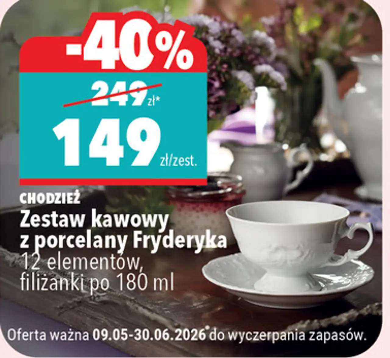 Zestaw kawowy z porcelany Fryderyka 12 elementów, filiżanki po 180 ml