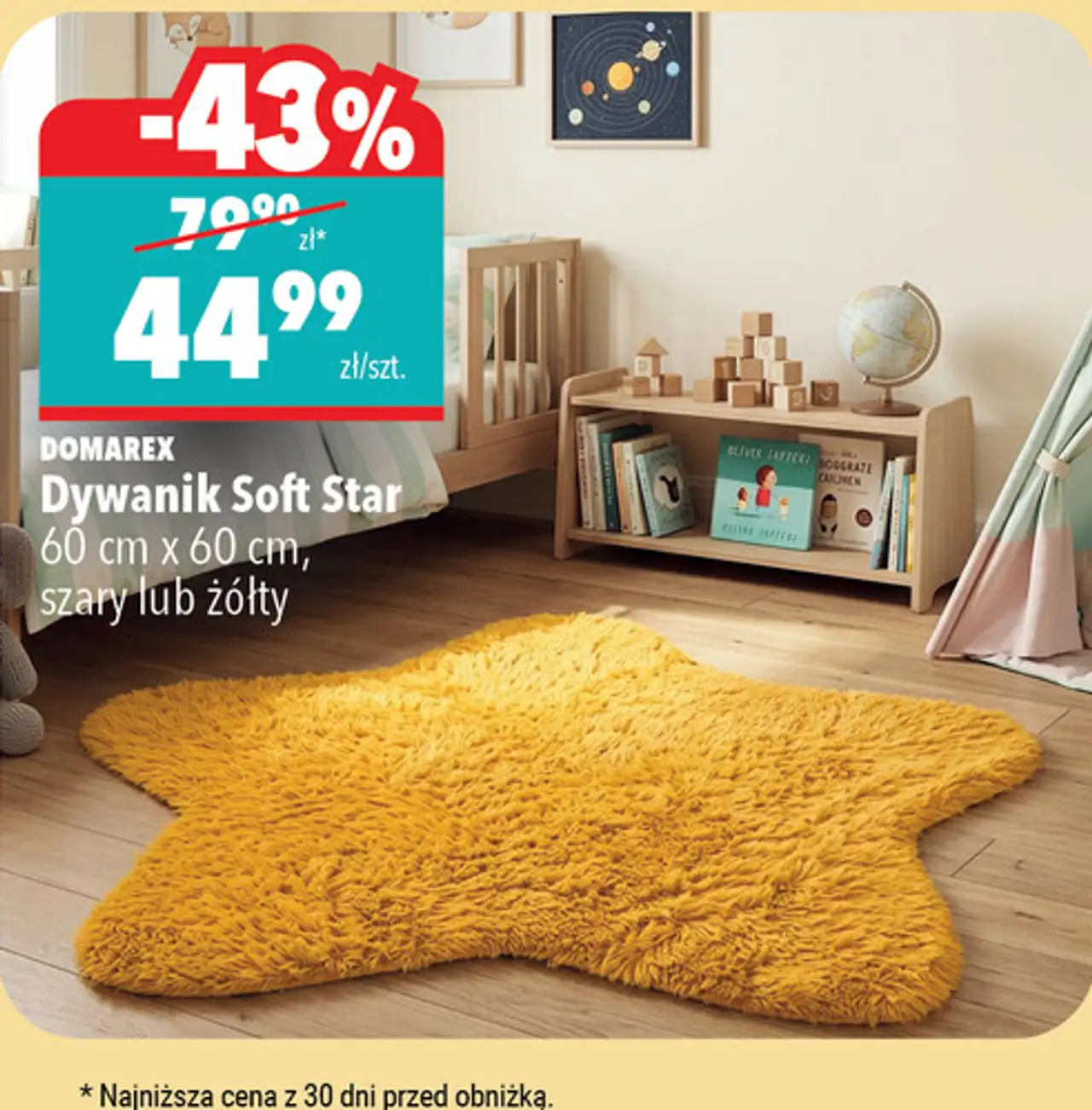 DOMAREX Dywanik Soft Star 60 cm x 60 cm, szary lub żółty