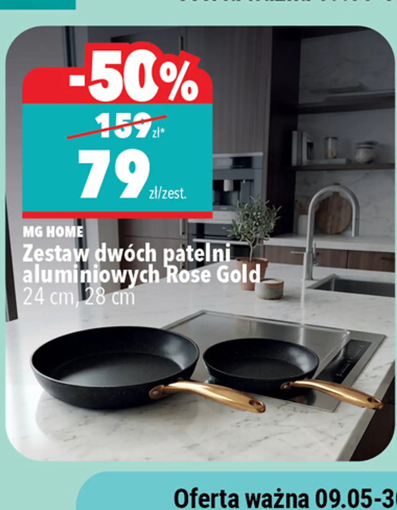 Zestaw dwóch patelni aluminiowych Rose Gold 24 cm, 28 cm MG HOME
