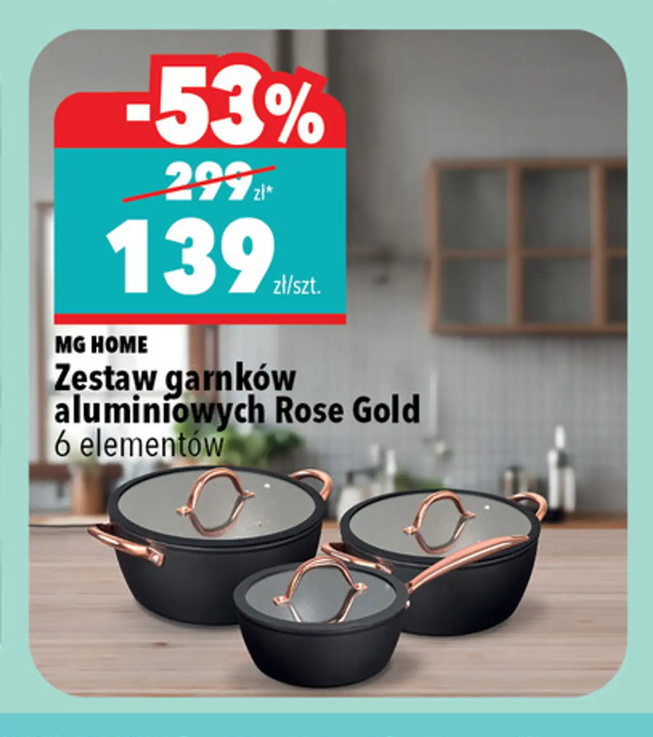 Zestaw garnków aluminiowych Rose Gold 6 elementów MG HOME