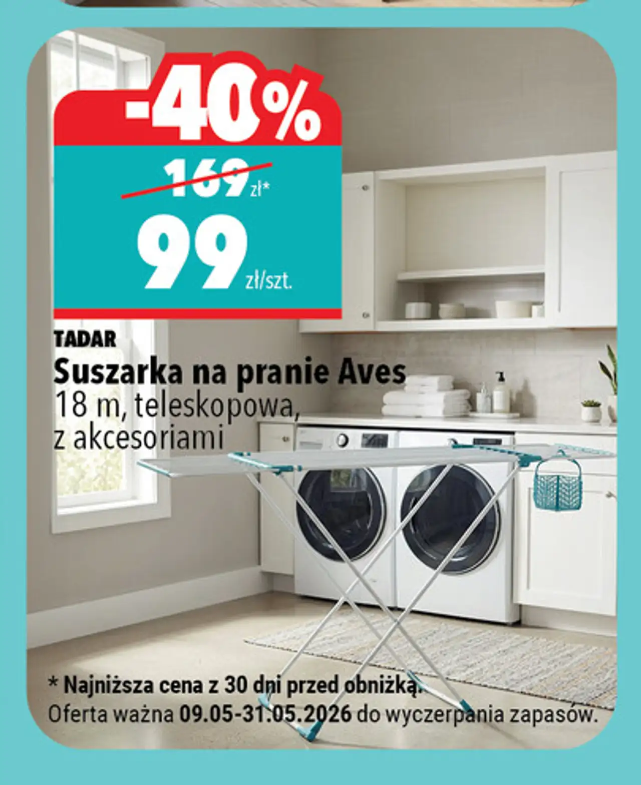 Suszarka na pranie Aves 18 m, teleskopowa, z akcesoriami TADAR